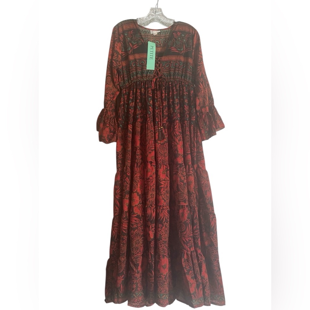 Boema by Raga Large Petite Red Floral Maxi Dress NWT